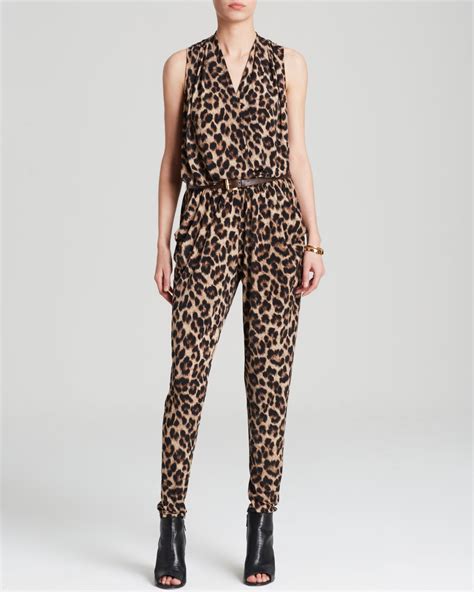 michael kors leopard print jumpsuit|Michael Kors belted denim jumpsuit.